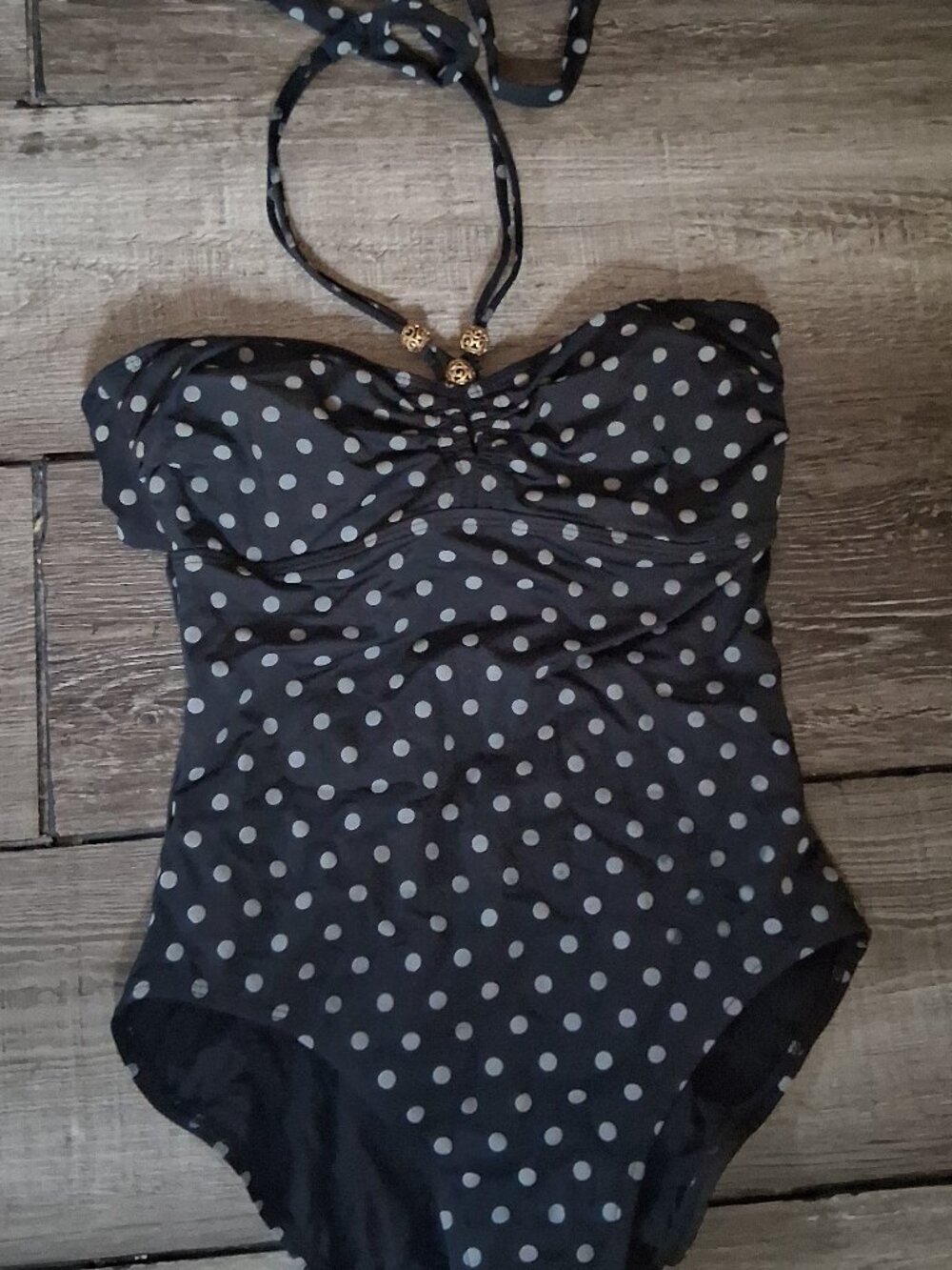 new Coco Reef Underwire One Piece Swimsuit 34 B/C Medium Black polka dot print